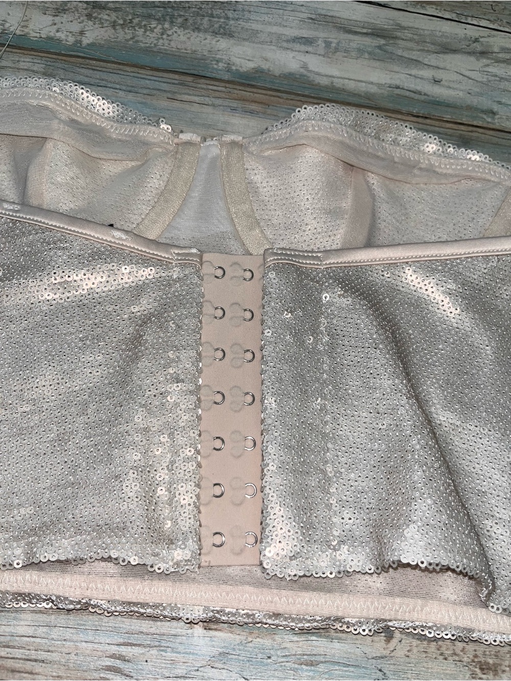 Zara Silver Sequin Corset Bustier Crop Top Strapless Party Club NWT Size S - Picture 3 of 4